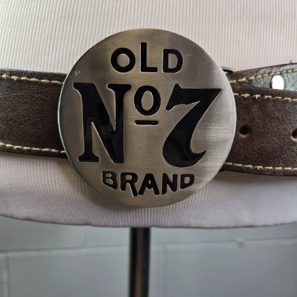 Vtg Y2k 2005 Old No 7 Jack Daniel's silver metal buckle brown leather mens belt